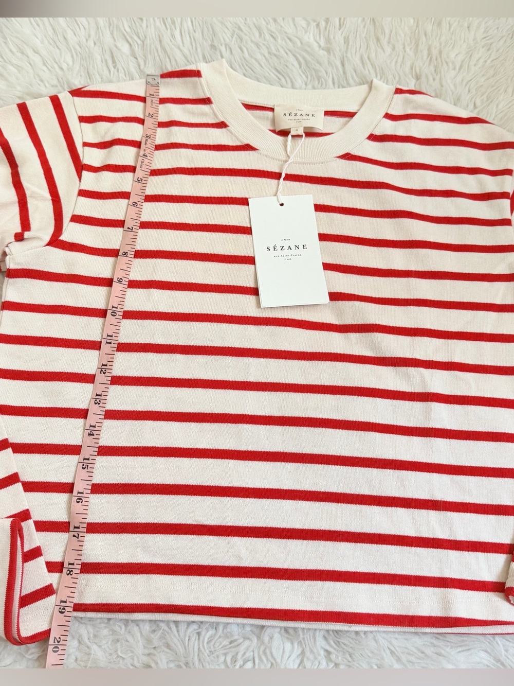 Sezane Red and Cream Striped Long Sleeve Tee - Picture 7 of 7
